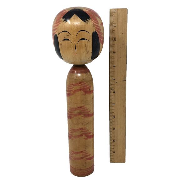 Japanese Wooden Kokeshi Doll Artist Signed Vintage Handpainted Folk Art 12" Tall - Picture 4 of 12
